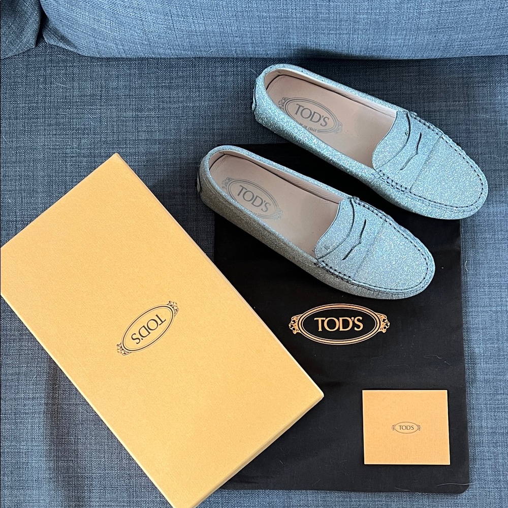 Tod's Silver Sparkling Textured Loafers